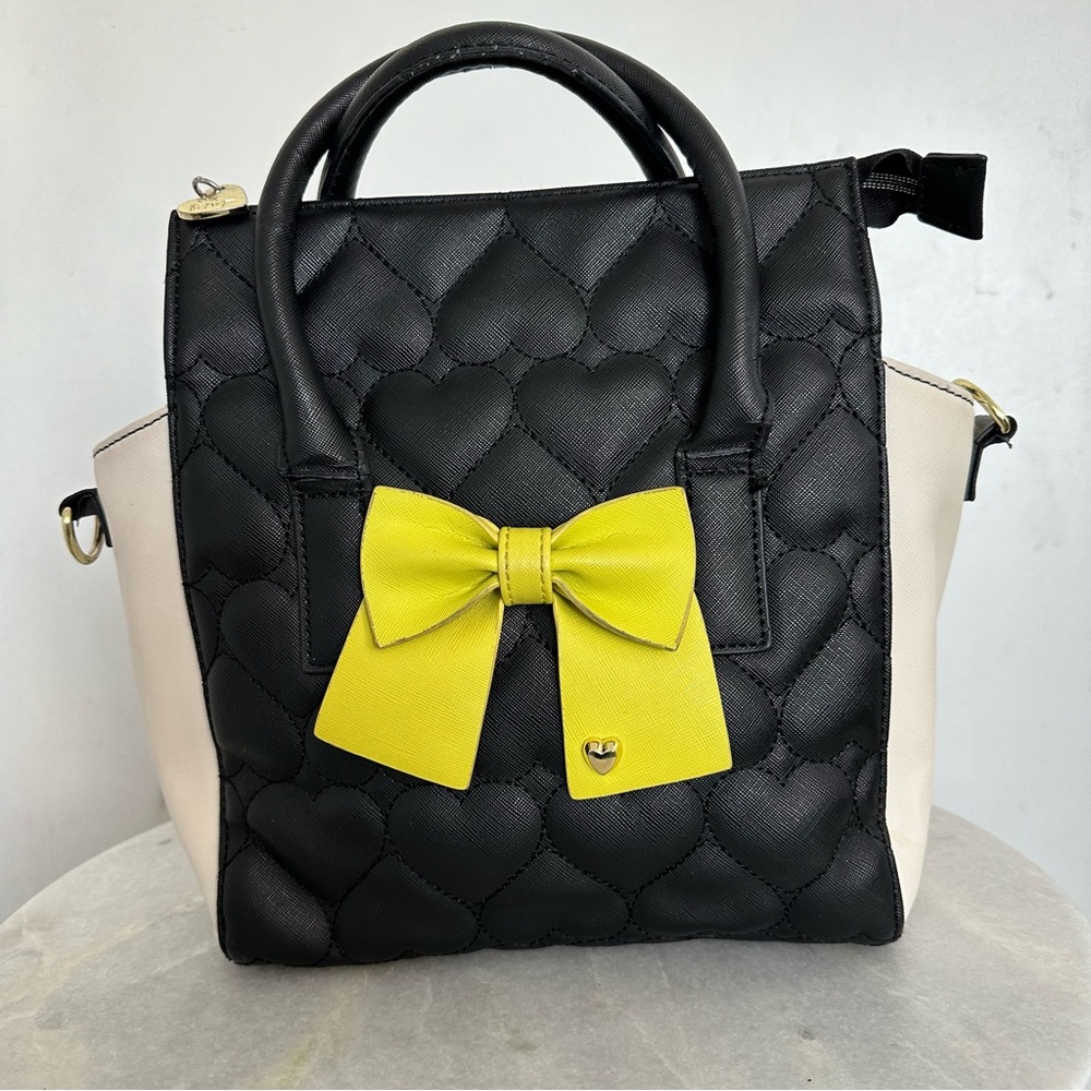 Betsey Johnson Black and‎ Yellow Satchel with Bow Accent
